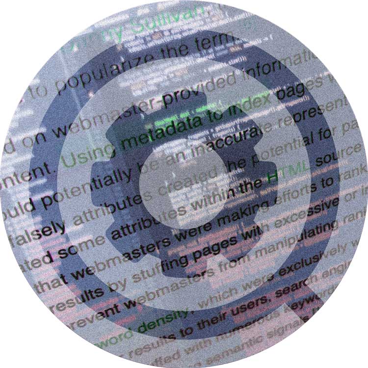 Devize teknisk SEO - Badge med söksymbol med kugghjul-ikon